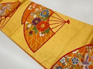 唐織扇に花鳥模様織出し袋帯